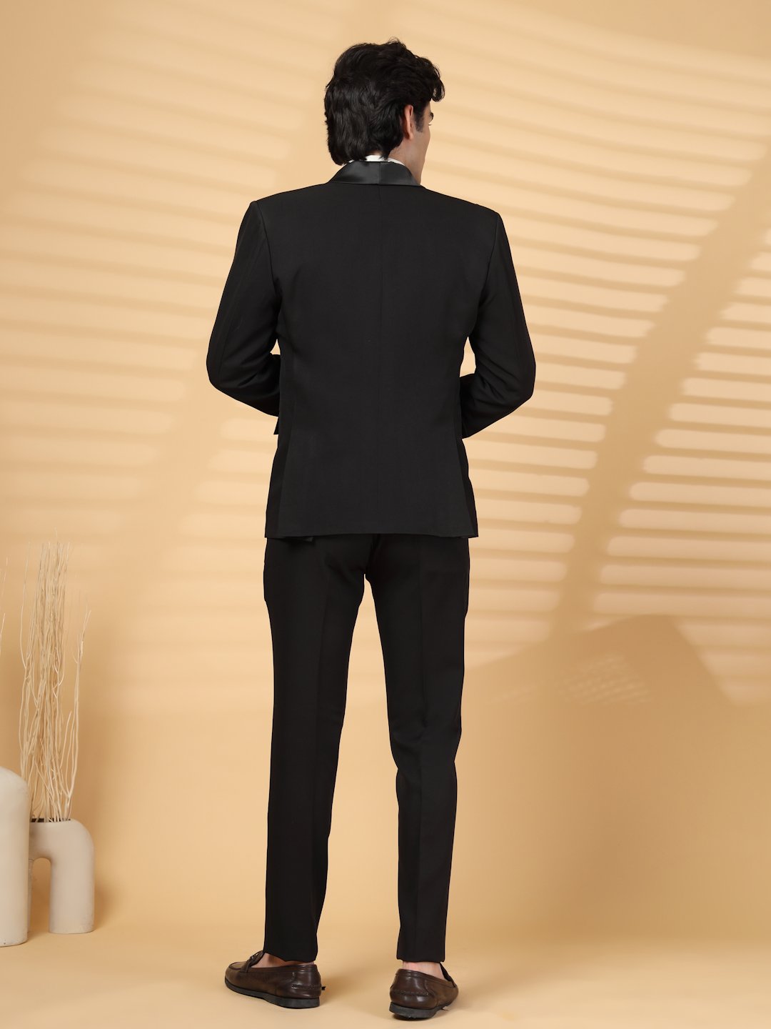 Black Solid Embroidery Single-Breasted Two-Piece Party Suit