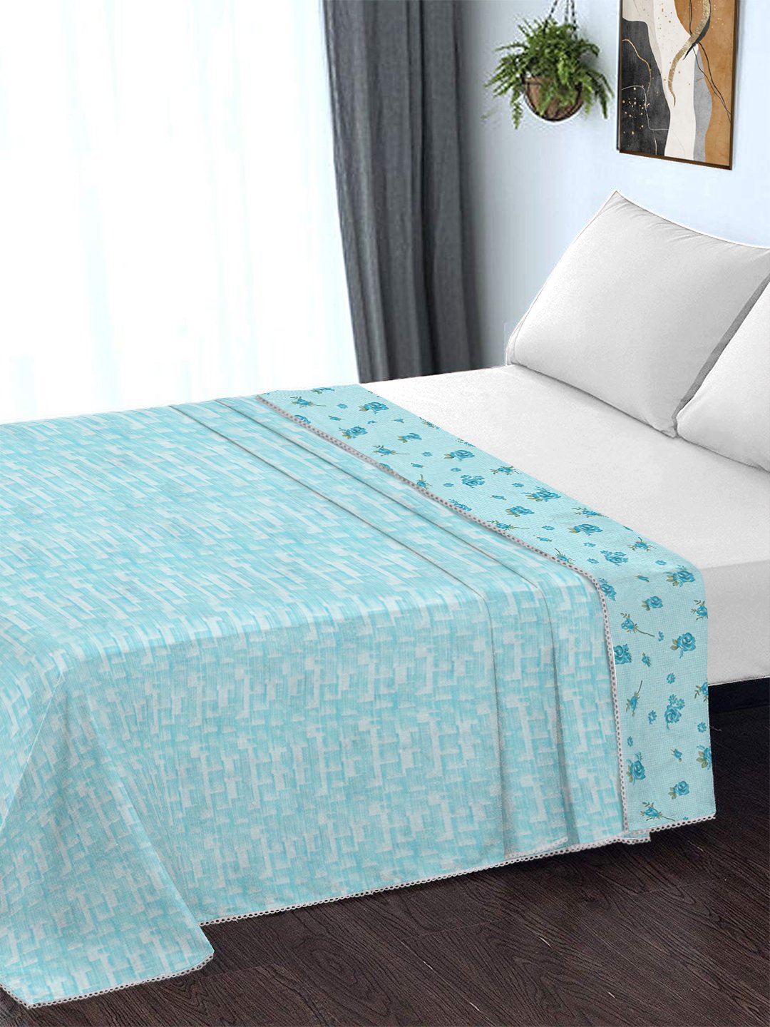 Blue Pure Cotton Floral Double Bed Dohar