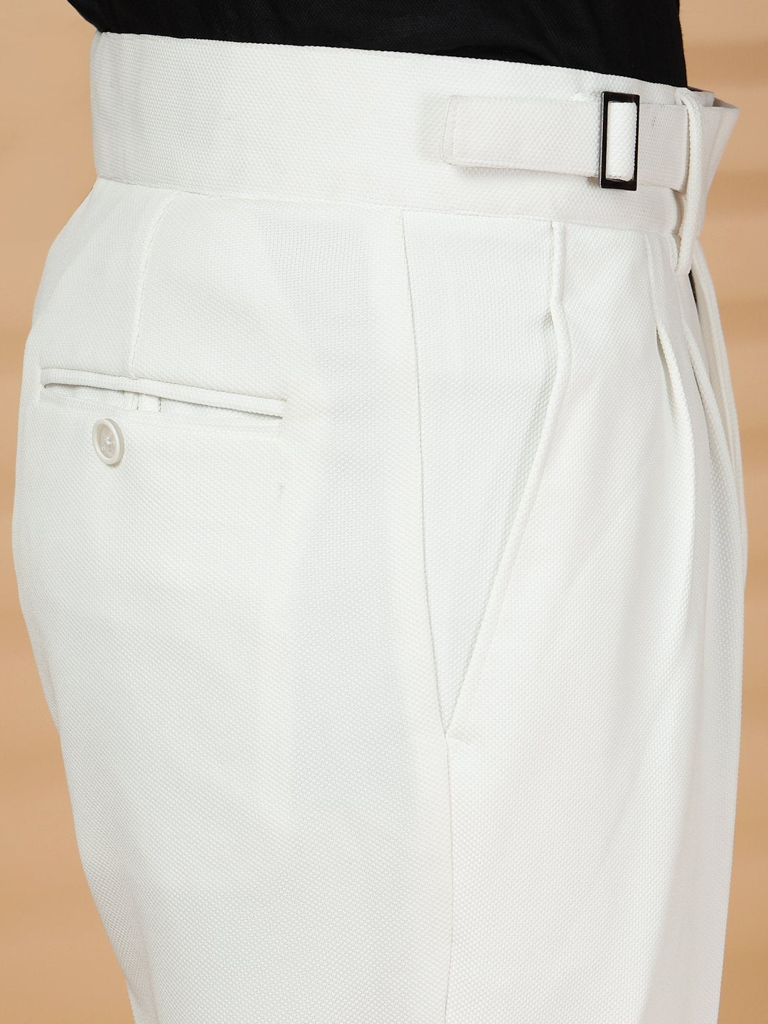 White Lycra Cotton Comfort-Fit Solid Regular Formal Trouser