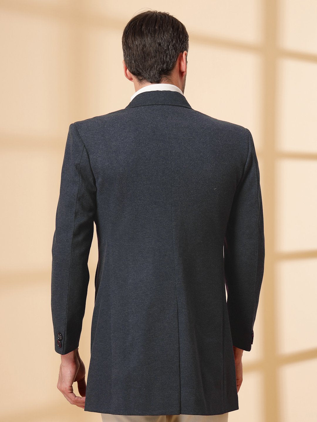 NavyBlue Long Sleeve Double-Breasted Woolen Coat
