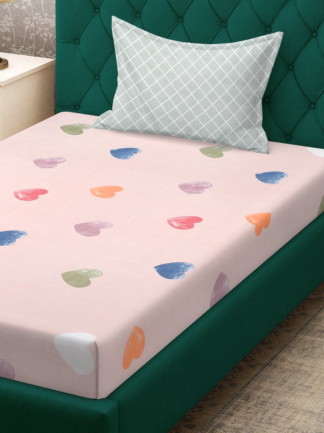 Pink Abstract 300 TC Cotton Blend Single Bedsheet with Pillow Cover