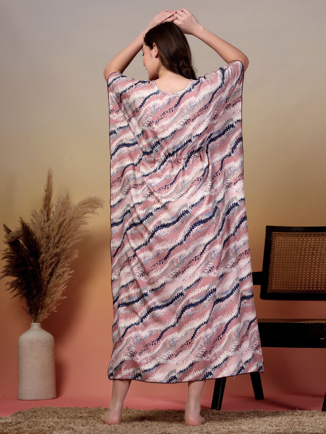 Multi Abstract Cotton Blend Kaftan Maxi Nightdress