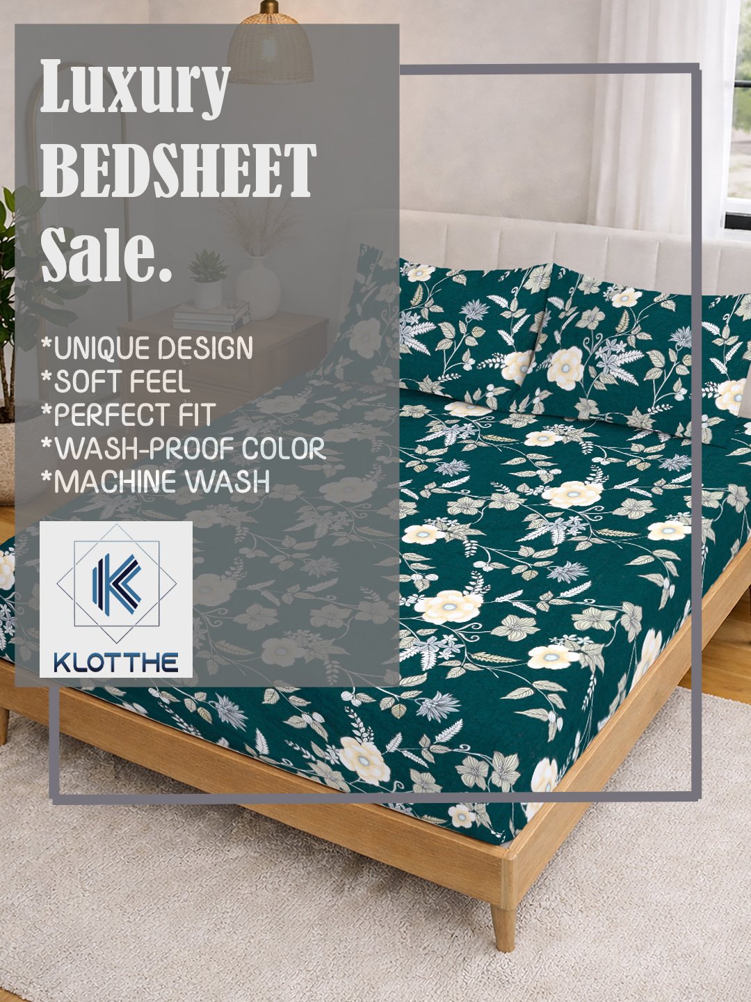 Green Floral Cotton Blend Double Bedsheet with 2 Pillow Covers