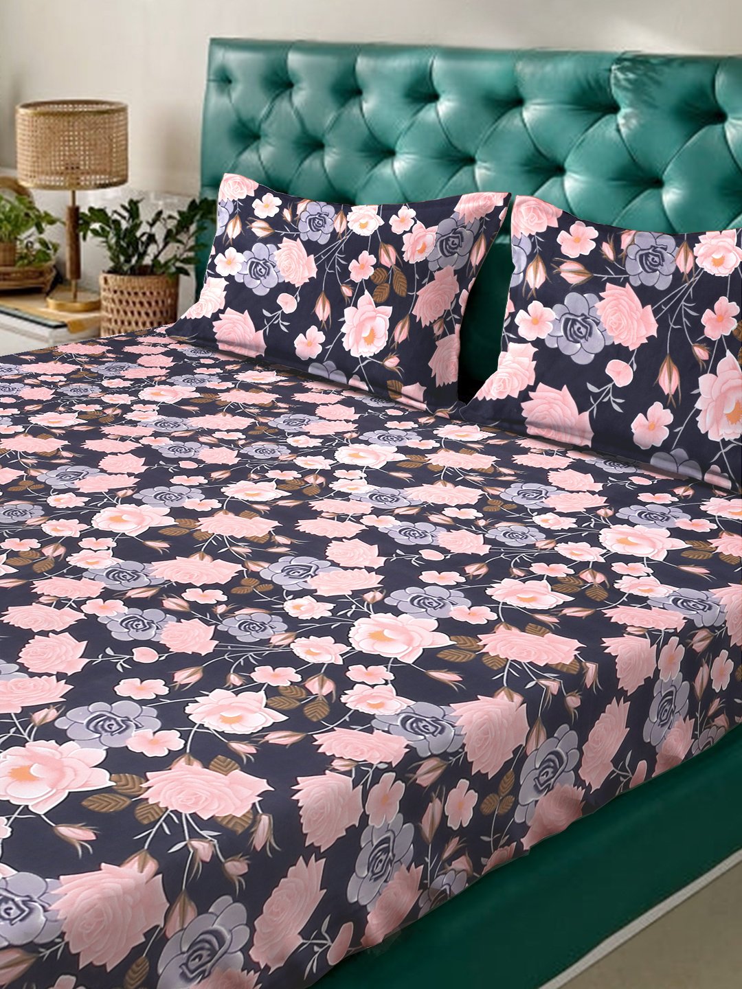 Multi Floral 300 TC Cotton Blend Double Bedsheet in Book Fold Packing