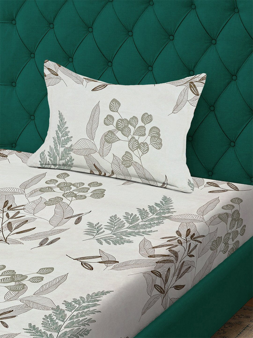 Cream Floral 300 TC Cotton Blend Single Bedsheet with Pillow Cover