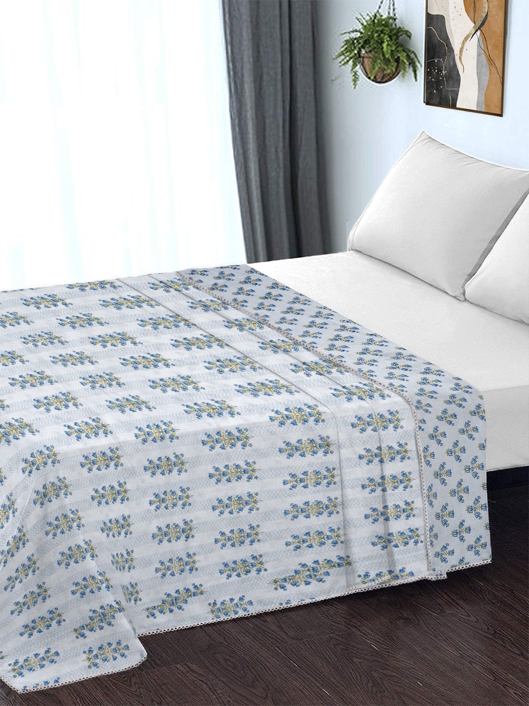 Blue Pure Cotton Floral Double Bed Dohar