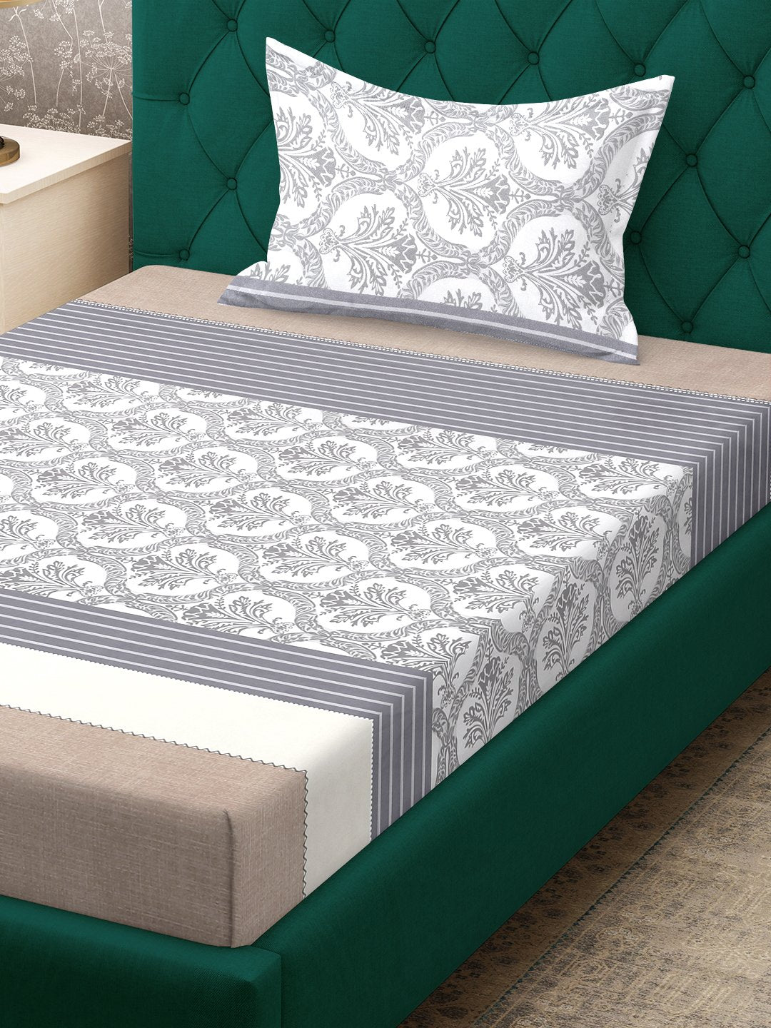 Multi Floral 300 TC Cotton Blend Single Bedsheet in Book Fold Packing