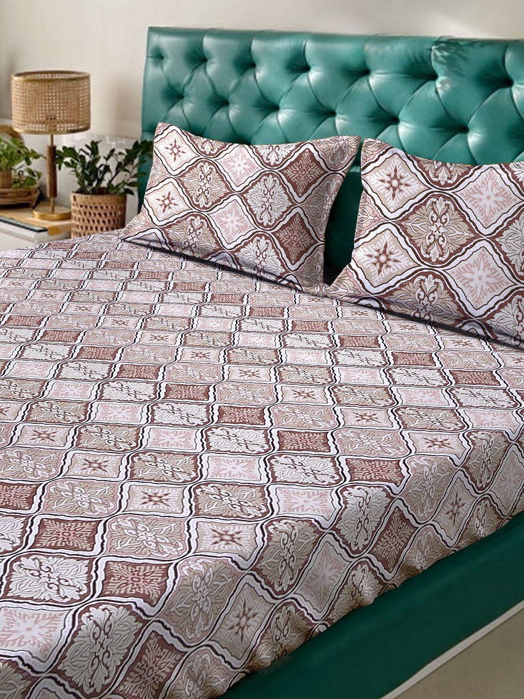 Multi Floral 400 TC Pure Cotton Fitted Double Bedsheet with 2 Pillow Covers