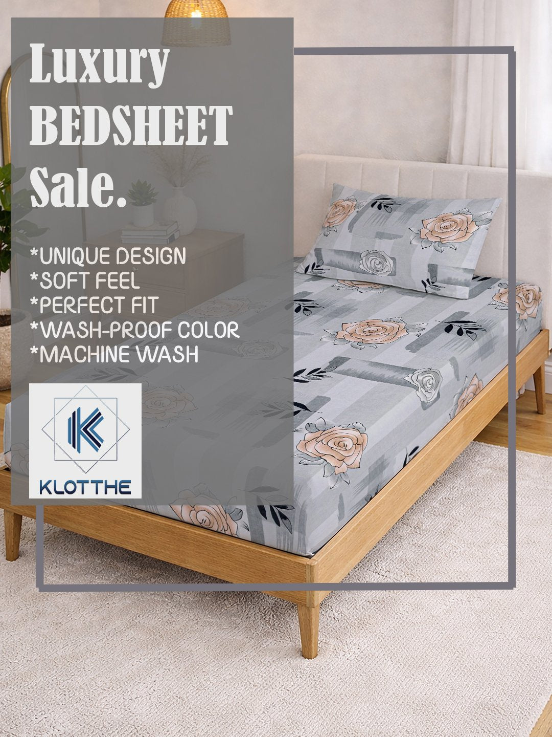 Grey Floral Cotton Blend Single Bedsheet with Pillow Cover
