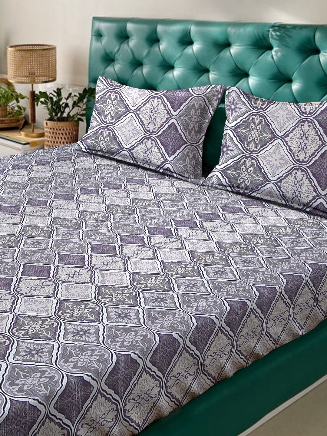 Multi Floral 400 TC Pure Cotton Fitted Double Bedsheet with 2 Pillow Covers