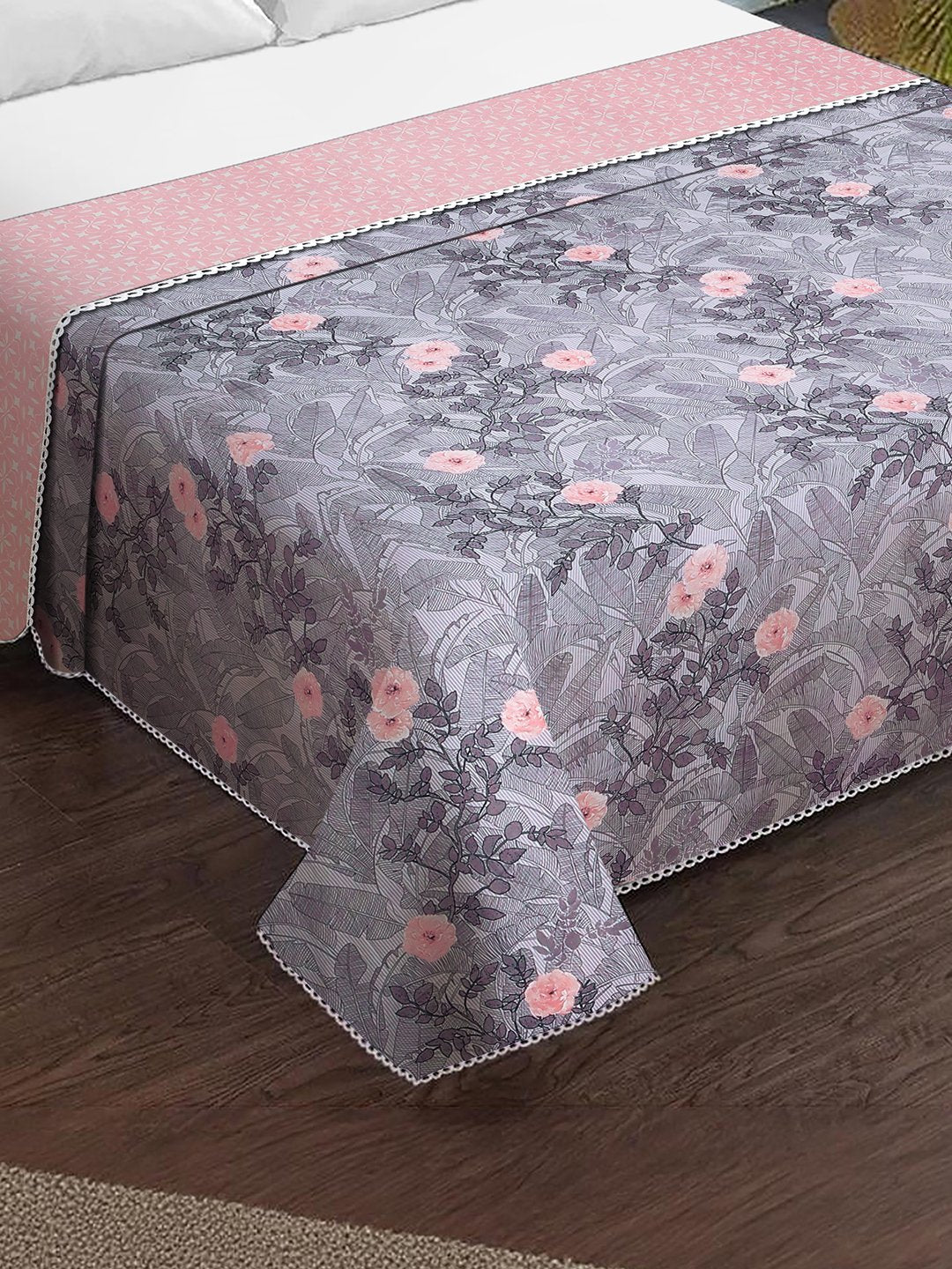 Blue Cotton Blend Floral Double Bed Dohar