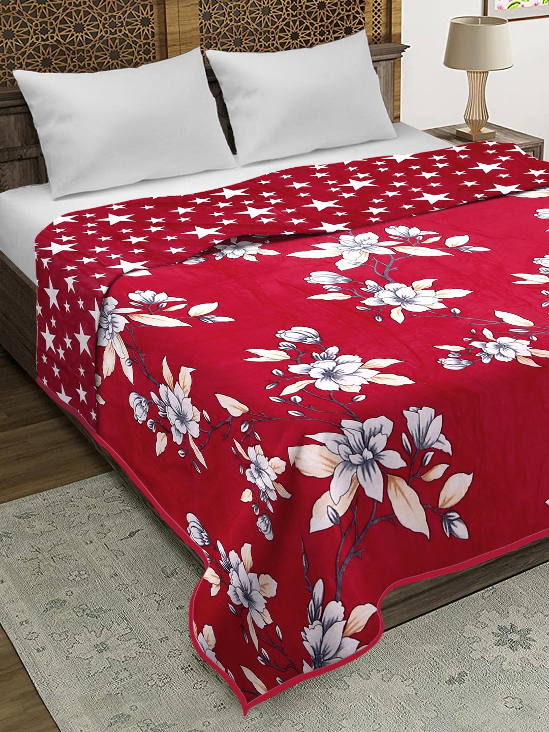 Red Woolen Floral Double Bed Dohar