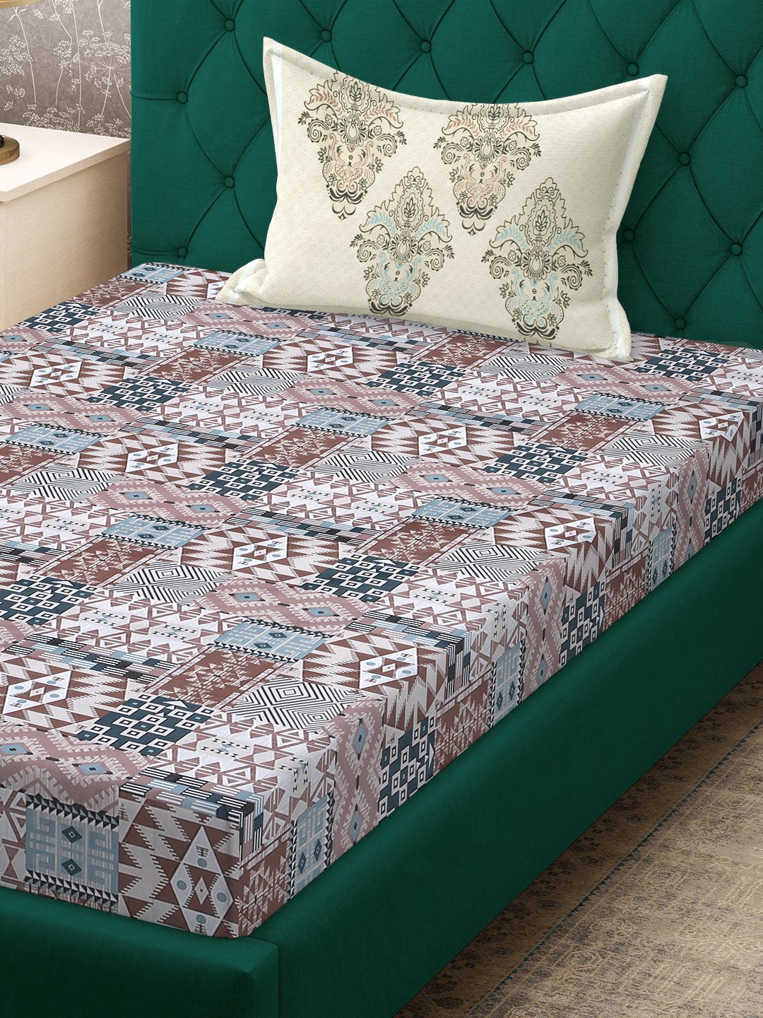 Multi Geometric 400 TC Pure Cotton Single Bedsheet with Pillow Cover