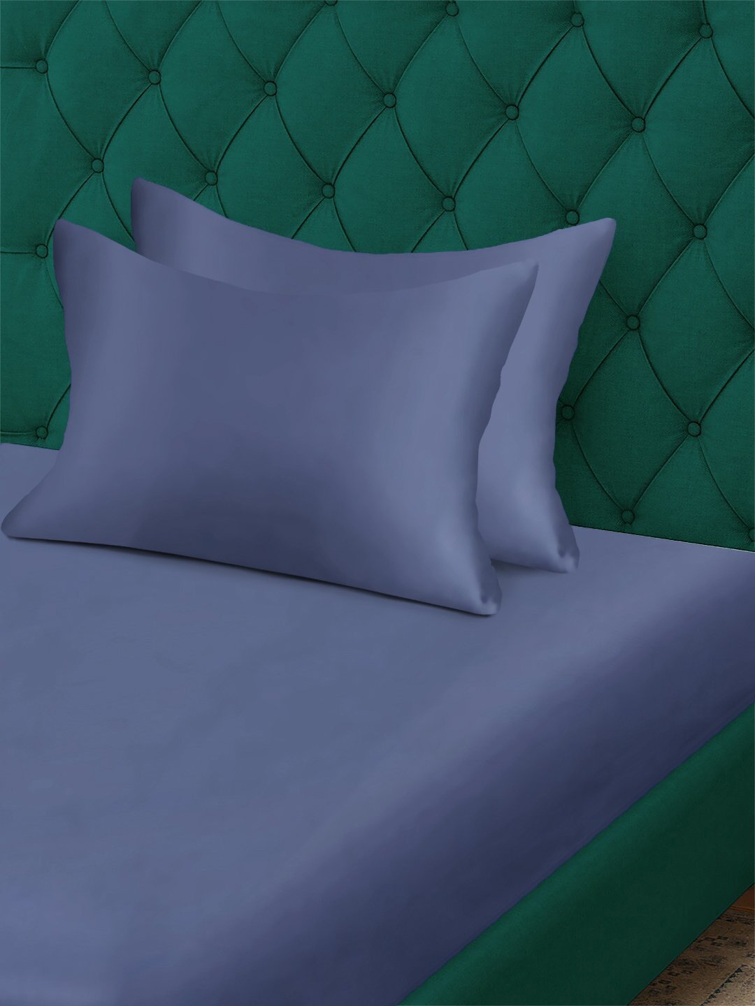 Blue Solid 300 TC Cotton Blend Single Bedsheet with 2 Pillow Covers