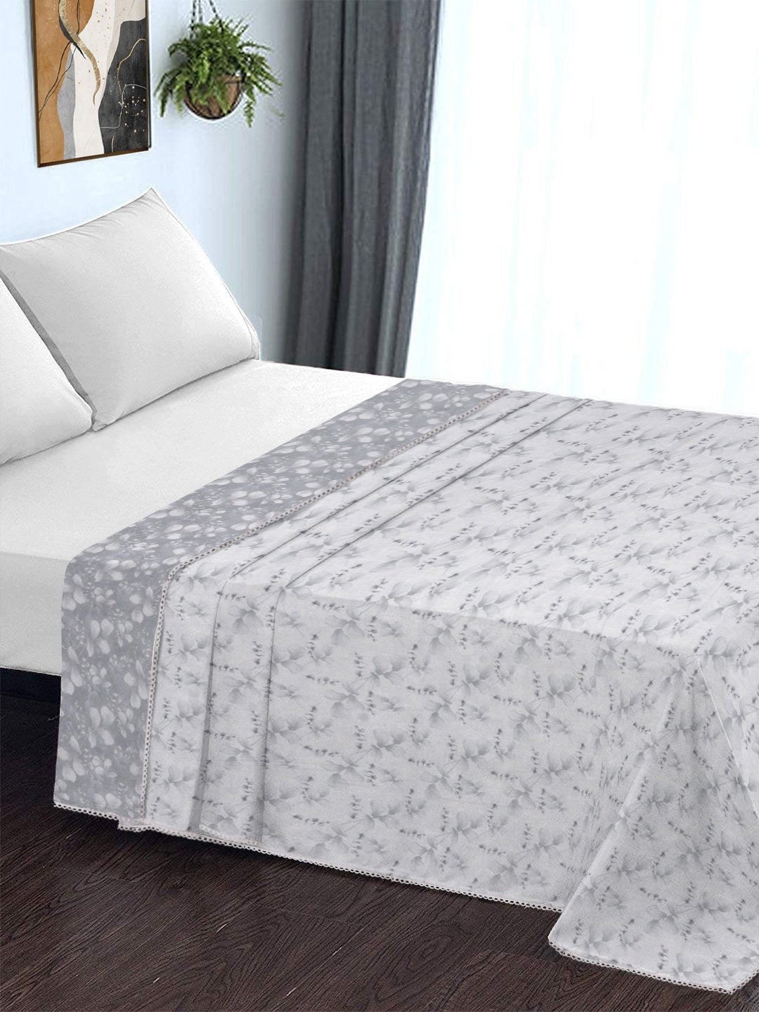 Grey Pure Cotton Floral Double Bed Dohar