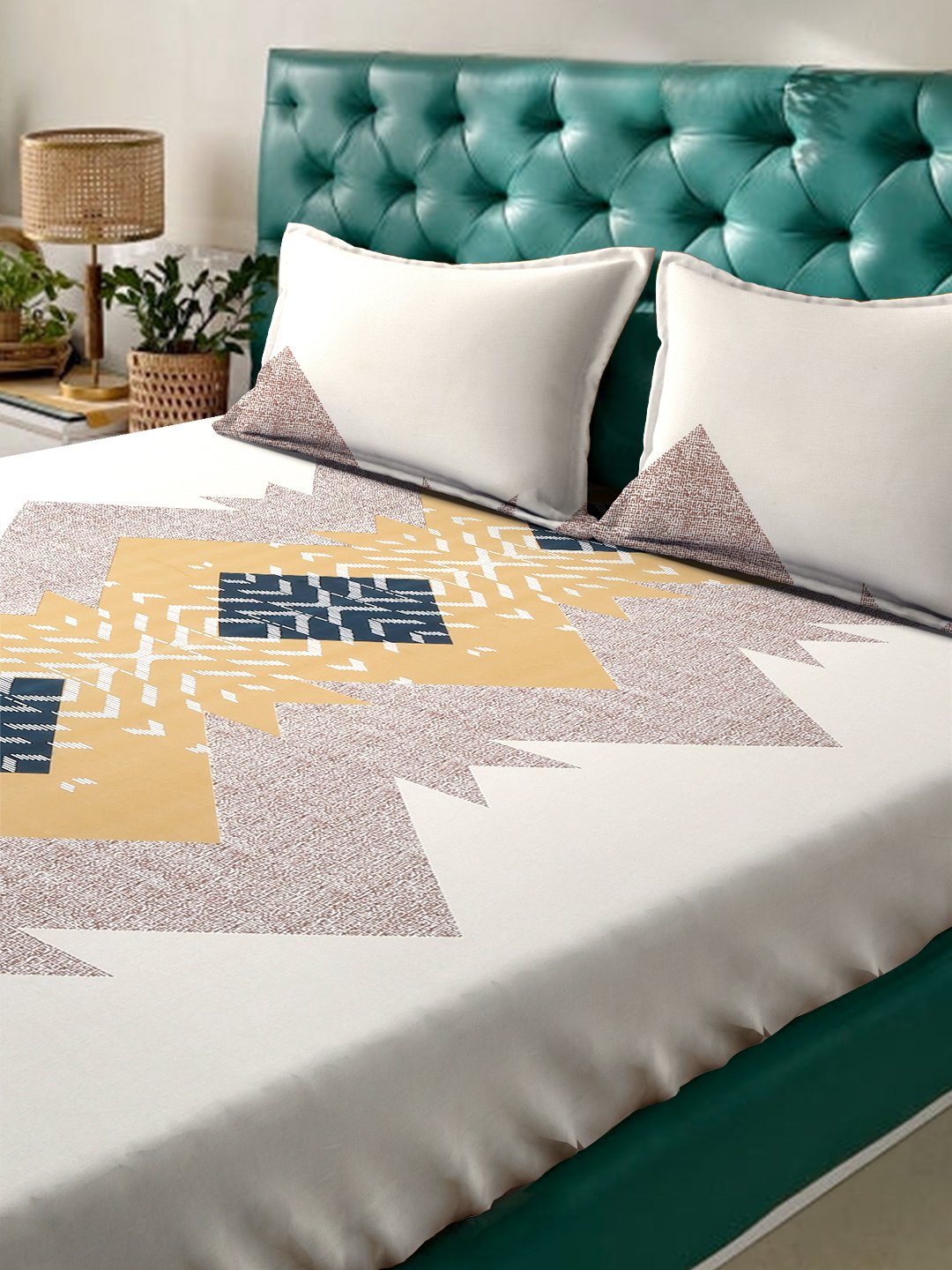 Book Fold Multi Geometric 300 TC Cotton Blend Double Bedsheet with 2 Pillow Covers