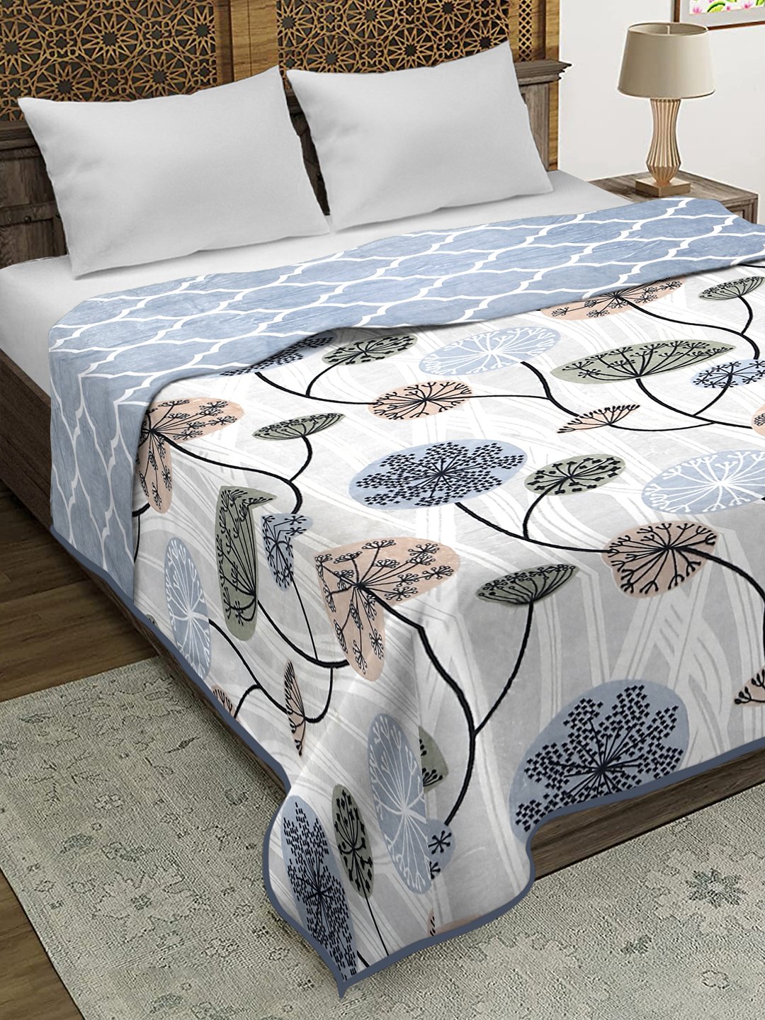 Multicolor Woolen Floral Double Bed Dohar