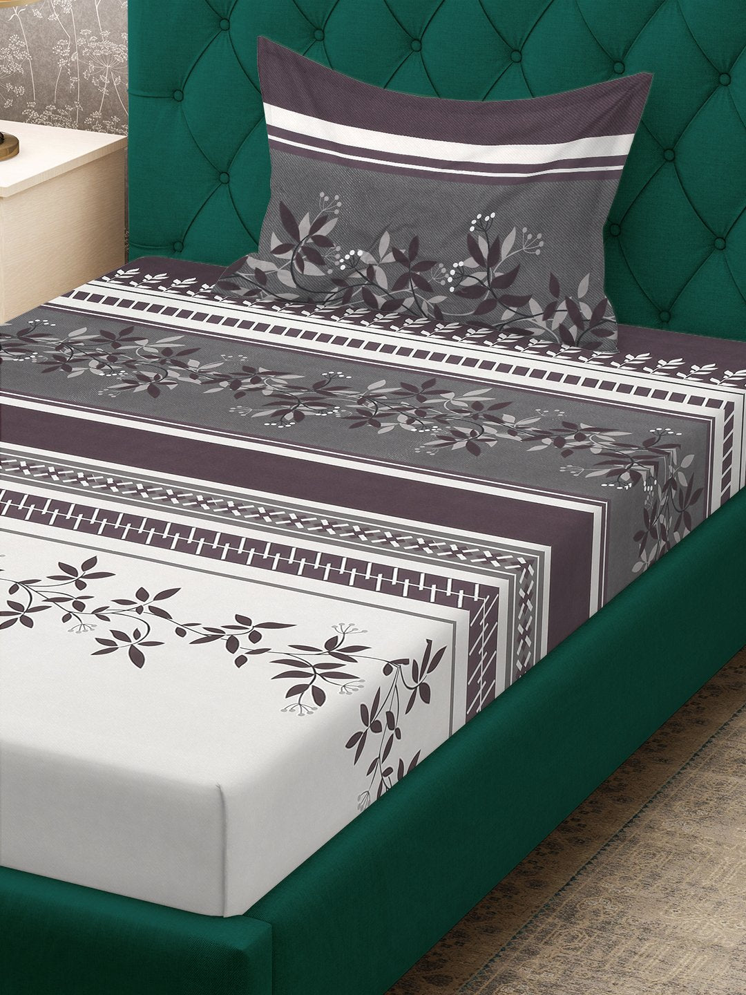 Multi Floral 300 TC Cotton Blend Single Bedsheet in Book Fold Packing