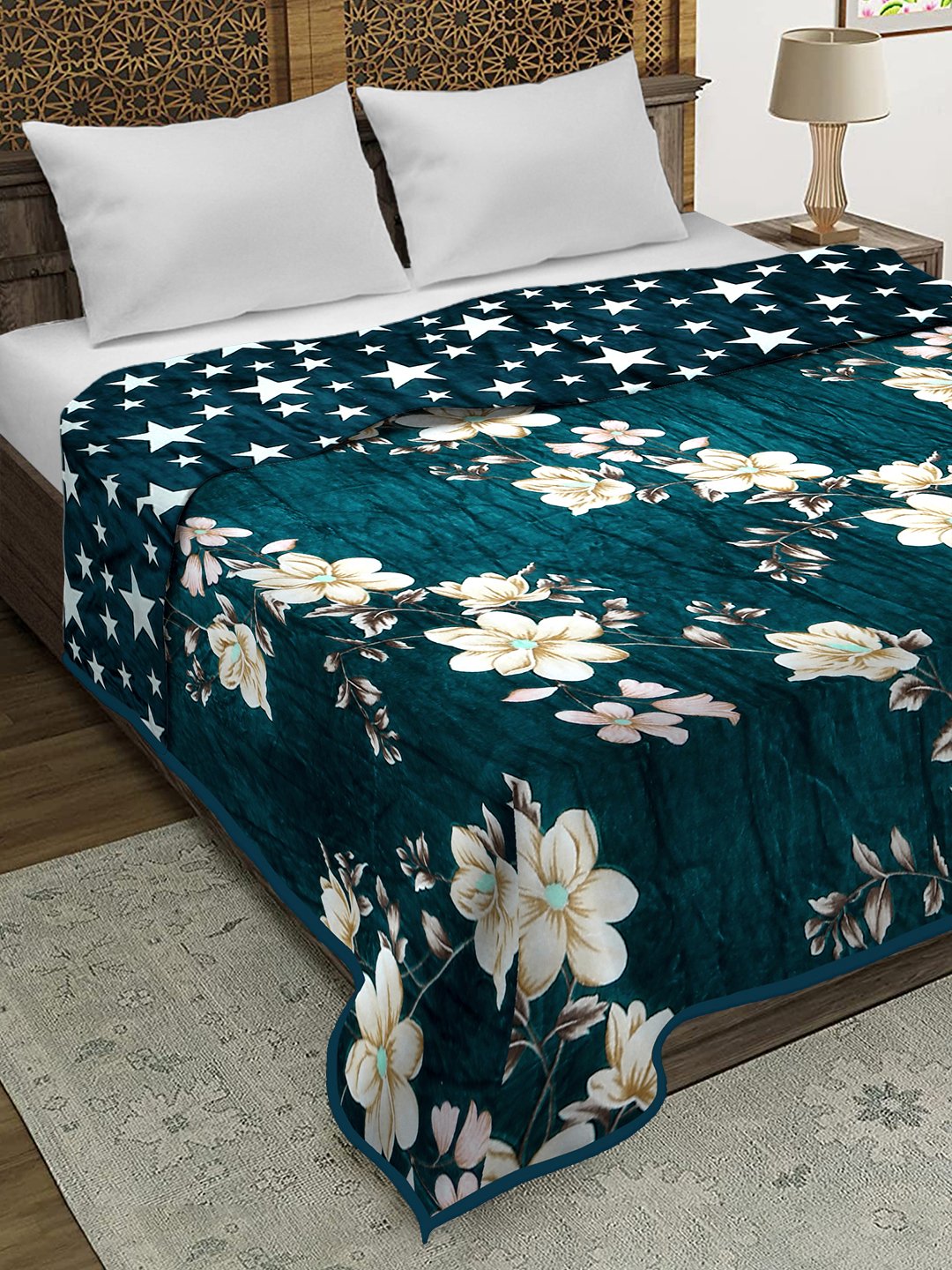 Green Woolen Floral Double Bed Dohar