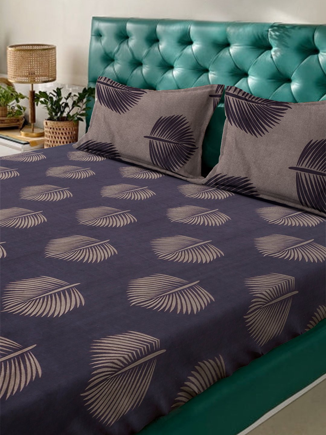 Purple Floral 300 TC Cotton Blend Double Bedsheet with 2 Pillow Covers