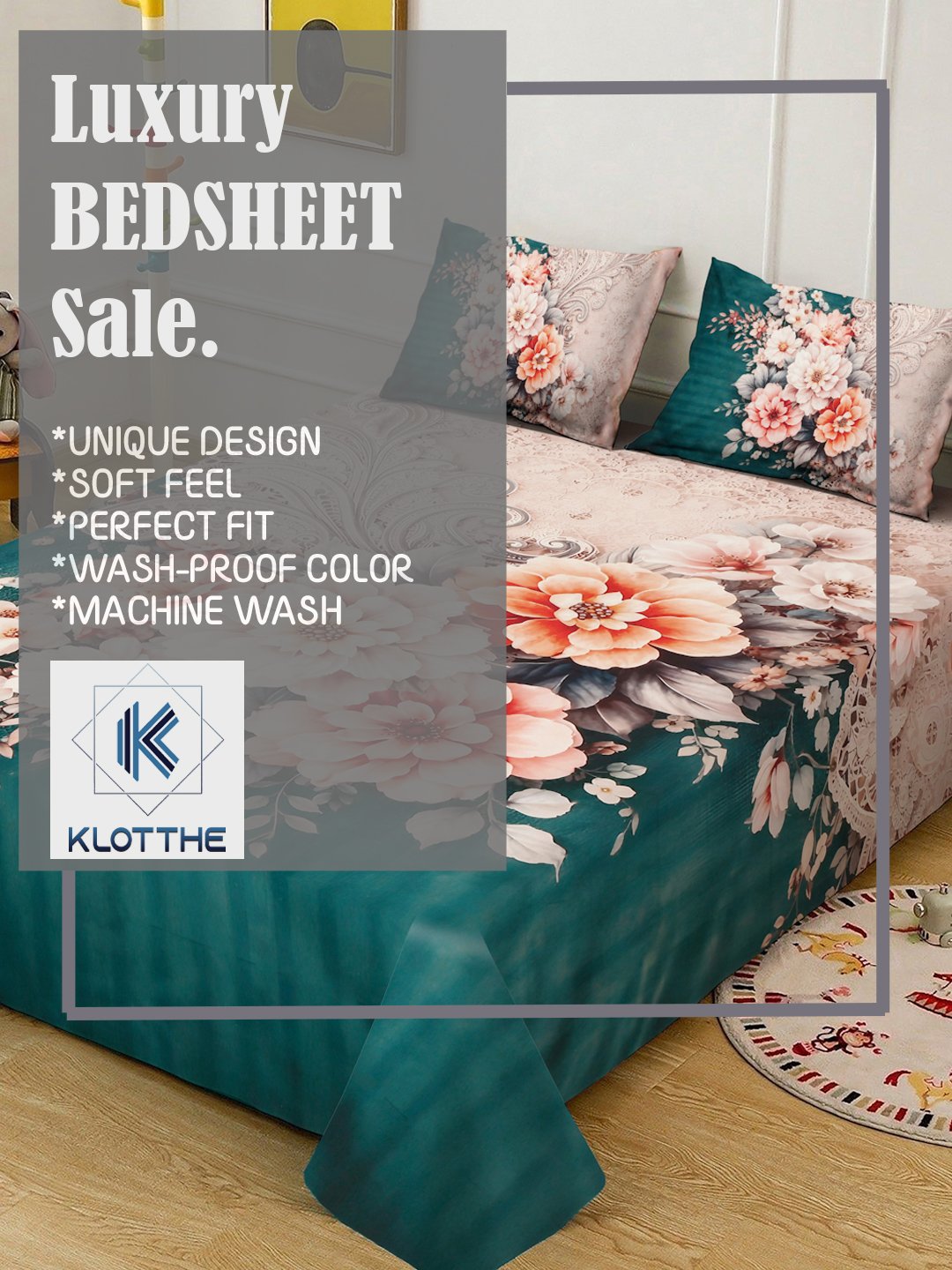 Green Digital Floral Printed Cotton Blend Double Bedsheet with 2 Pillow Covers