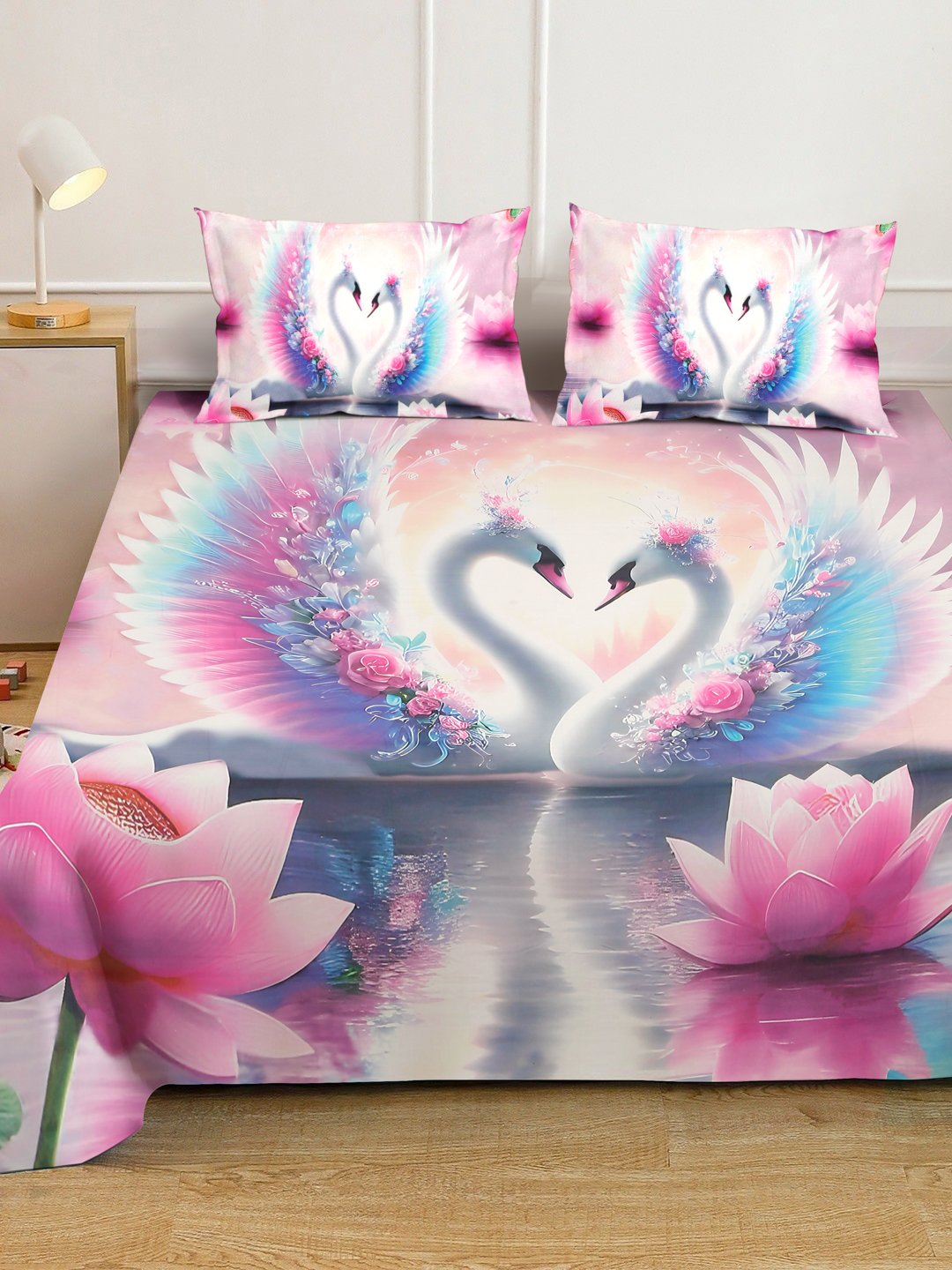 Multi 7D Animal Printed Cotton Blend Double Bedsheet with 2 Pillow Covers