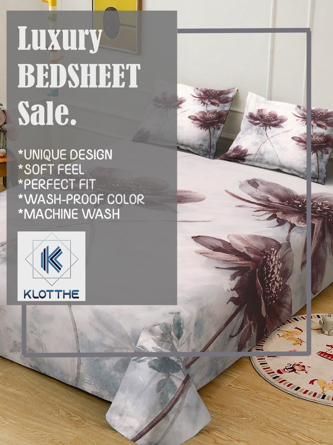 Multi Digital Floral Printed Cotton Blend Double Bedsheet with 2 Pillow Covers