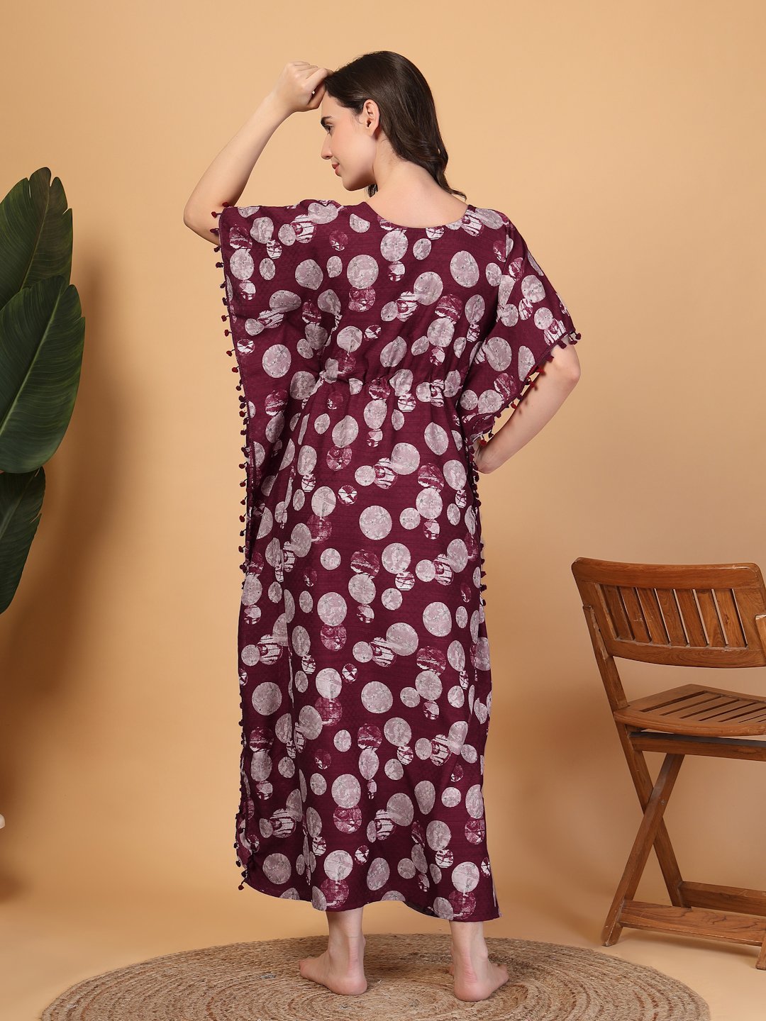 Red Floral Cotton Blend Kaftan Maxi Nightdress