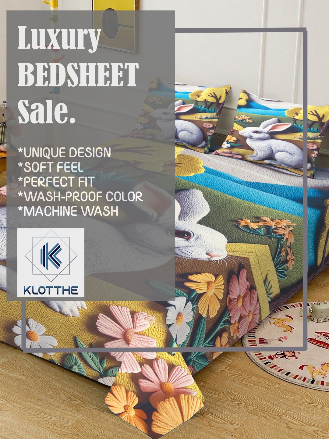 Multi Digital Animal Printed Cotton Blend Fitted Double Bedsheet with 2 Pillow Covers