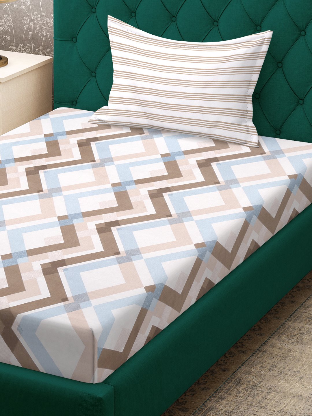 Multi Abstract 300 TC Cotton Blend Fitted Single Bedsheet Set in Book Fold Packing