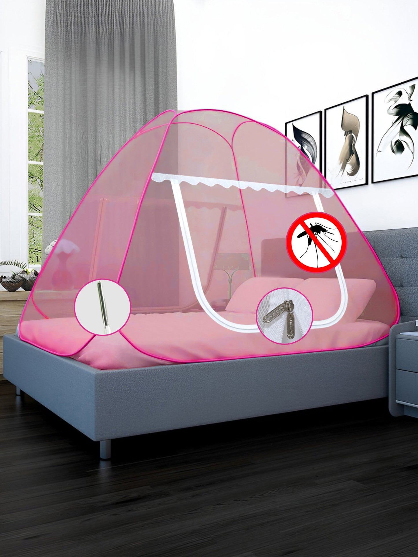 Pink King Size Washable Foldable Mosquito Net