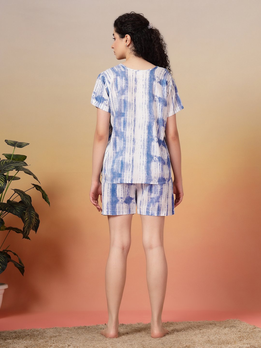Women Blue Abstract Pure Cotton Night Suit