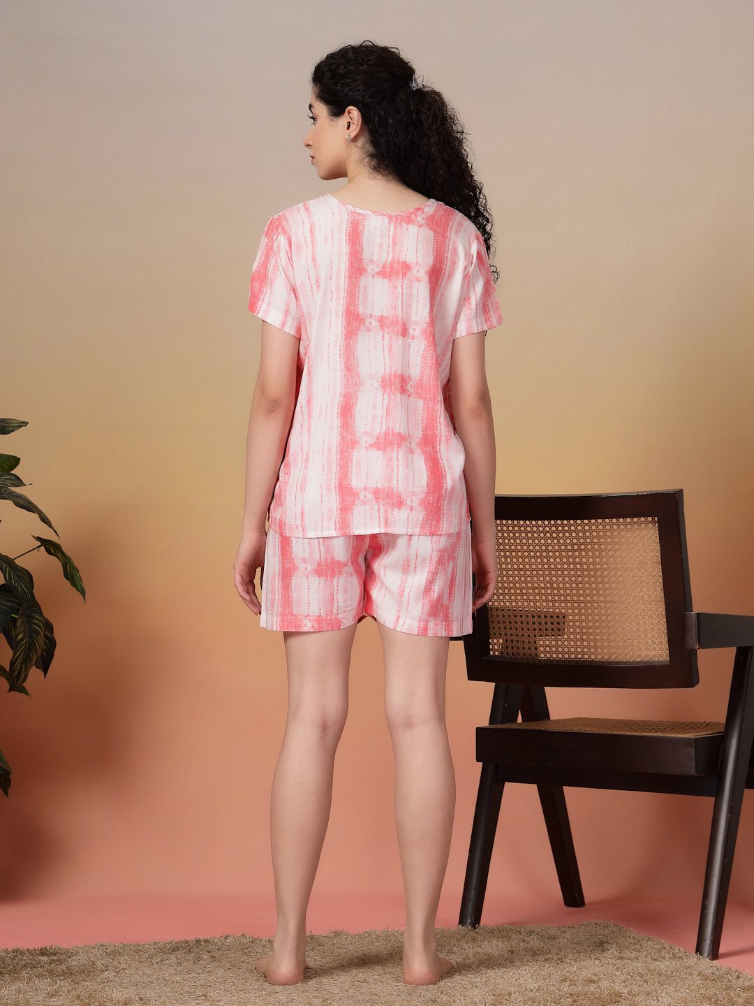 Women Red Abstract Pure Cotton Night Suit