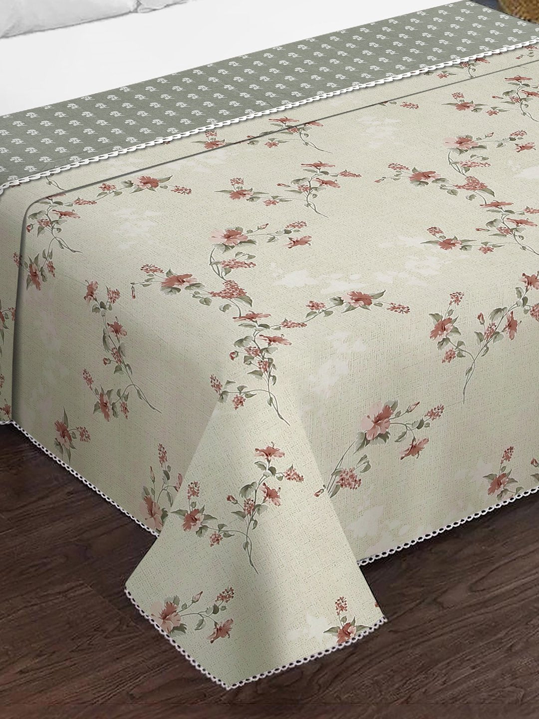 Green Cotton Blend Floral Double Bed Dohar