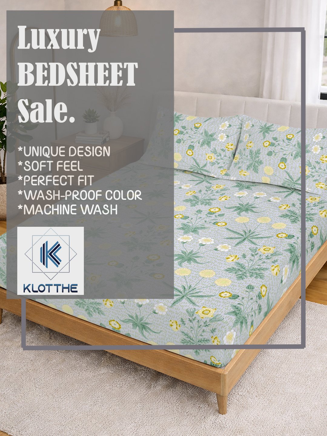 Green Floral Cotton Blend Double Bedsheet with 2 Pillow Covers