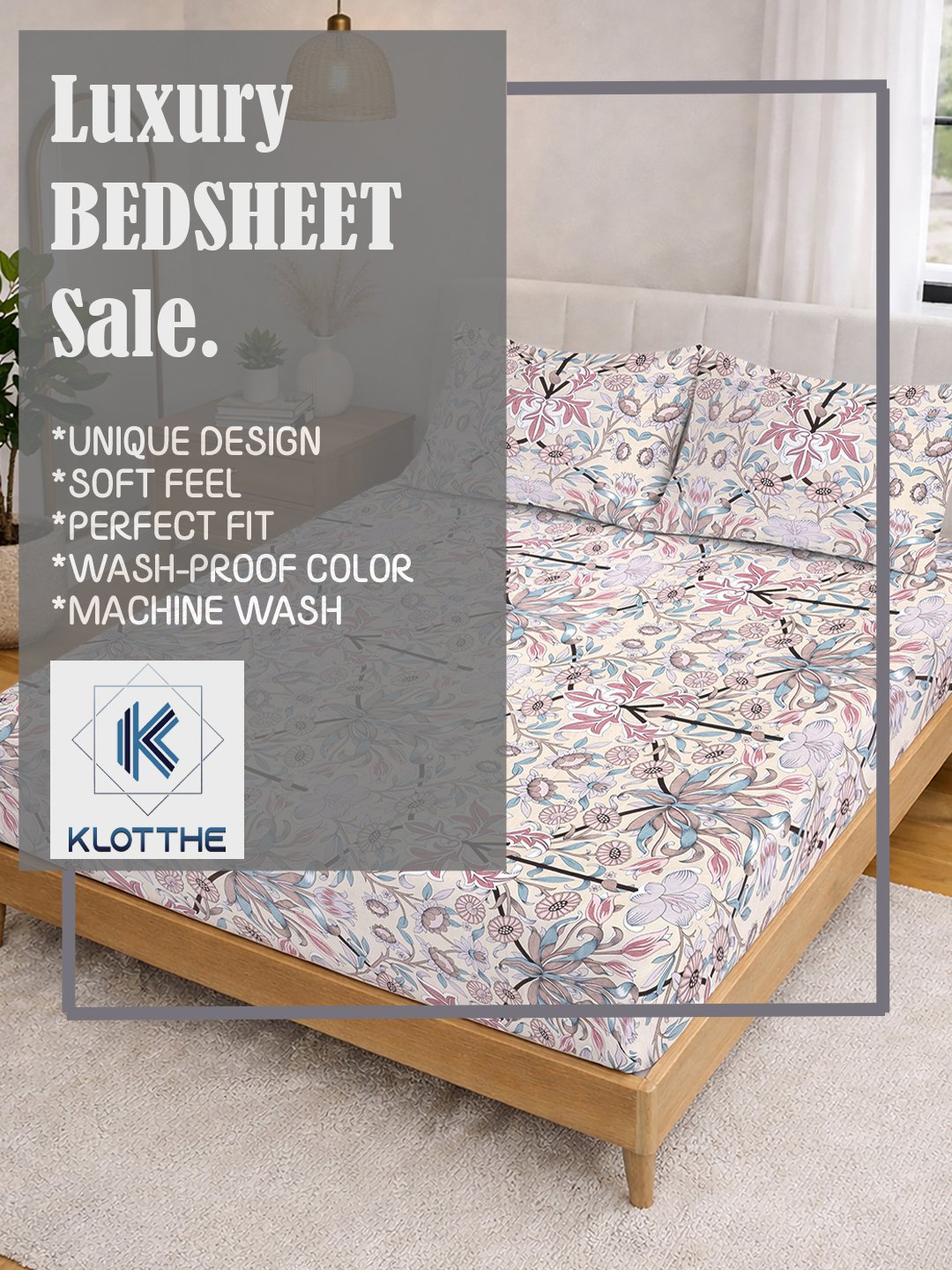 Multi Floral Fitted Fitted Cotton Blend Double Bedsheet with 2 Pillow Covers