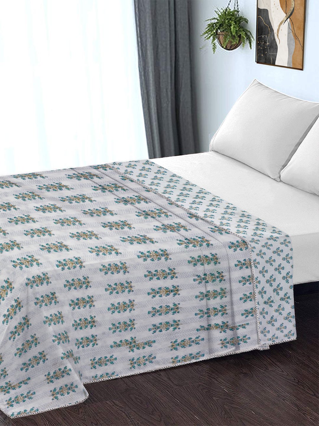 Green Pure Cotton Floral Double Bed Dohar