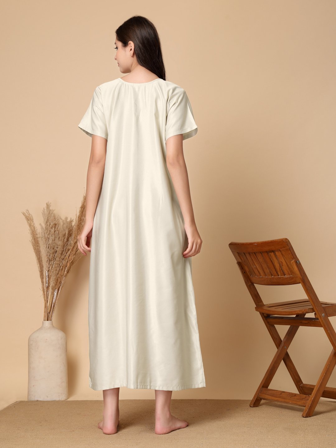 Cream Solid Soft Feel Cotton Blend Maxi
