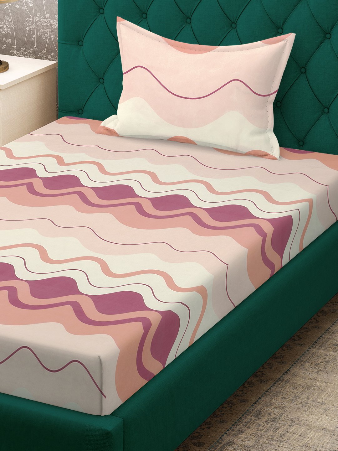 Multi Abstract 300 TC Cotton Blend Single Bedsheet in Book Fold Packing