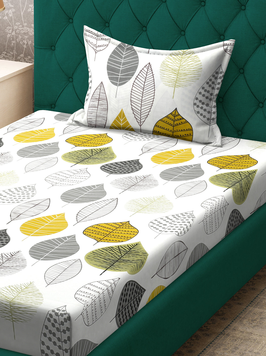 Klotthe Cream Floral 300 TC Cotton Blend Single Bedsheet with Pillow Cover