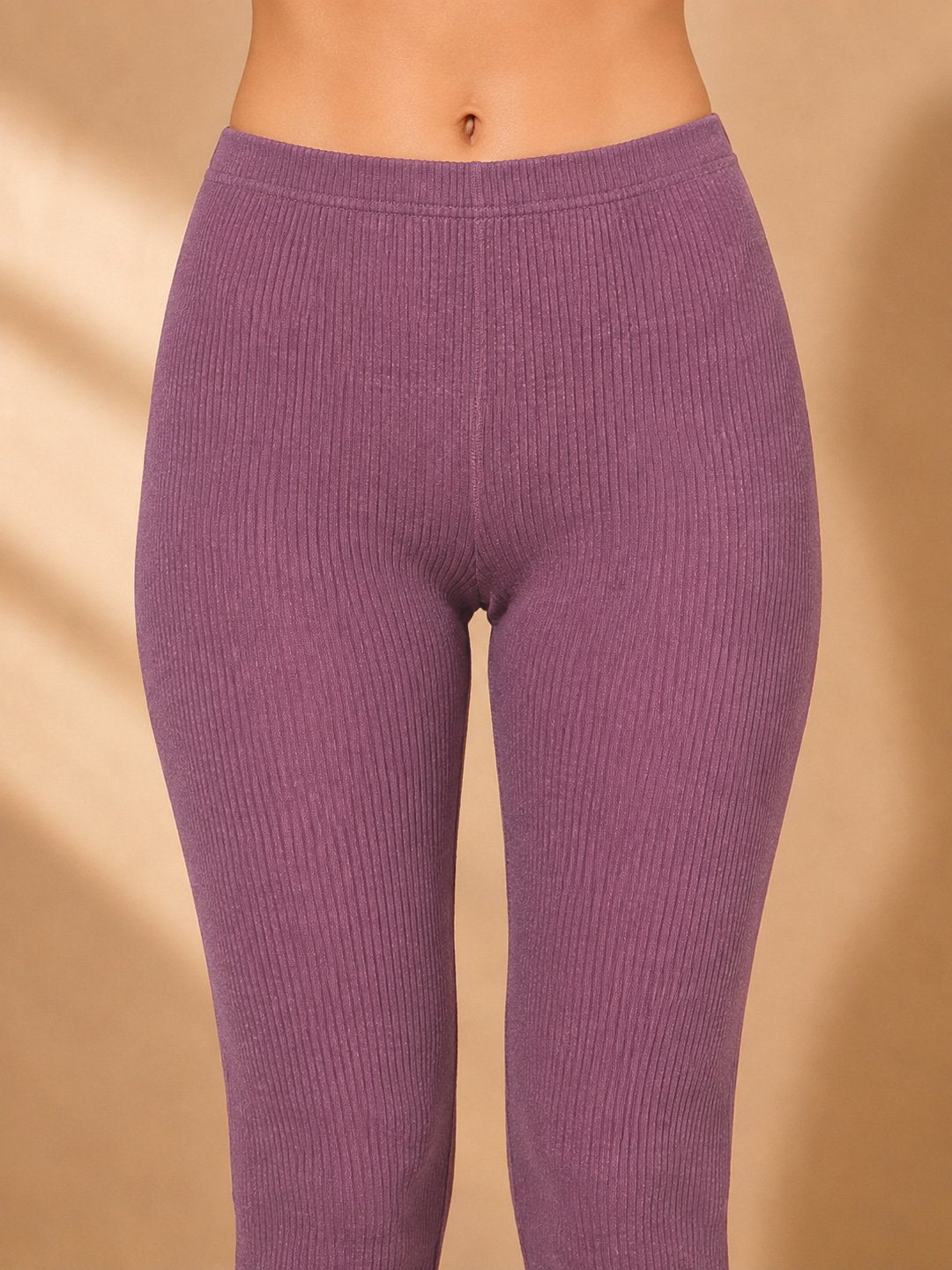 Purple Self Design Woolen Thermal Set