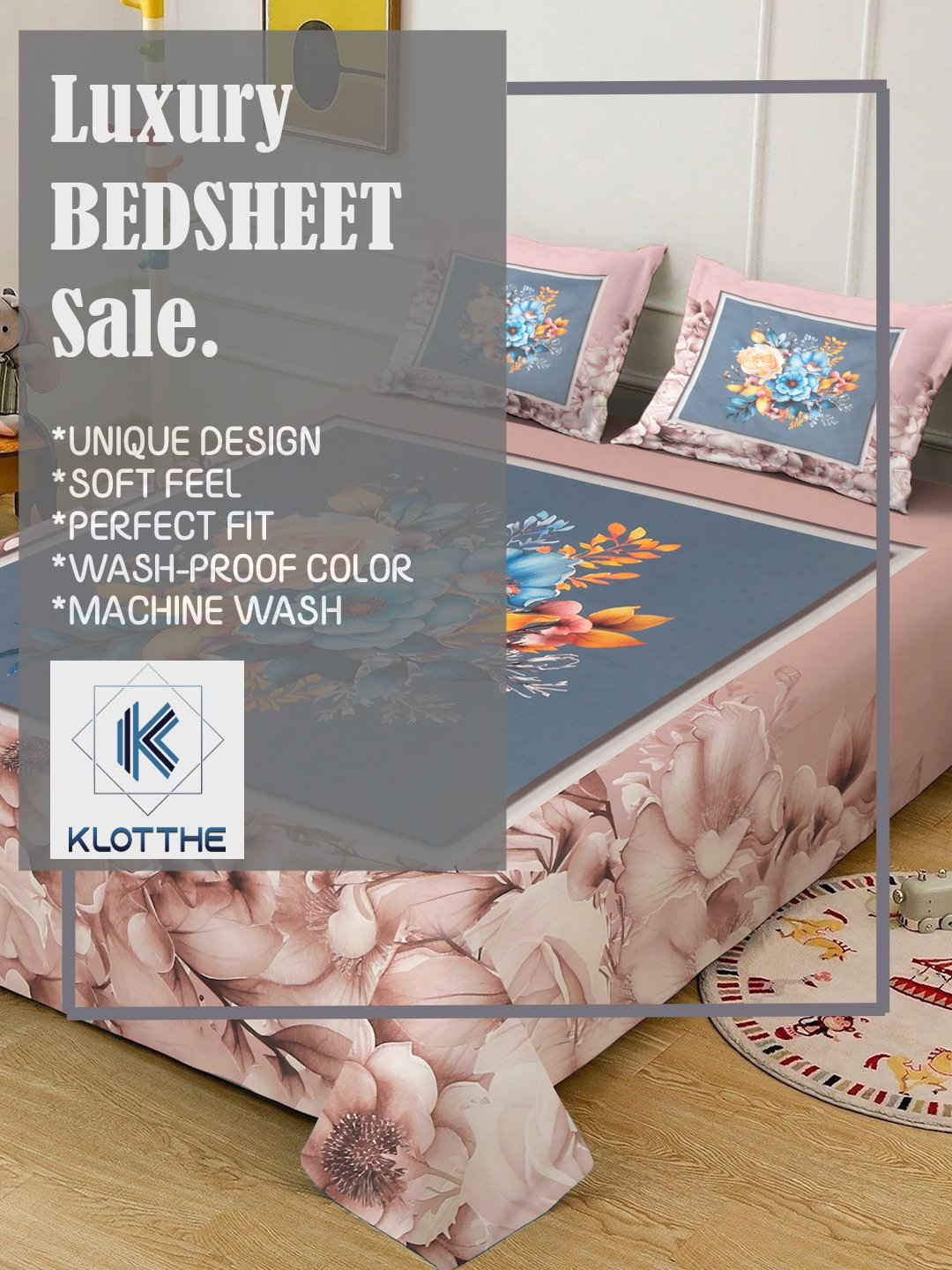 Brown Digital Floral Printed Cotton Blend Double Bedsheet with 2 Pillow Covers