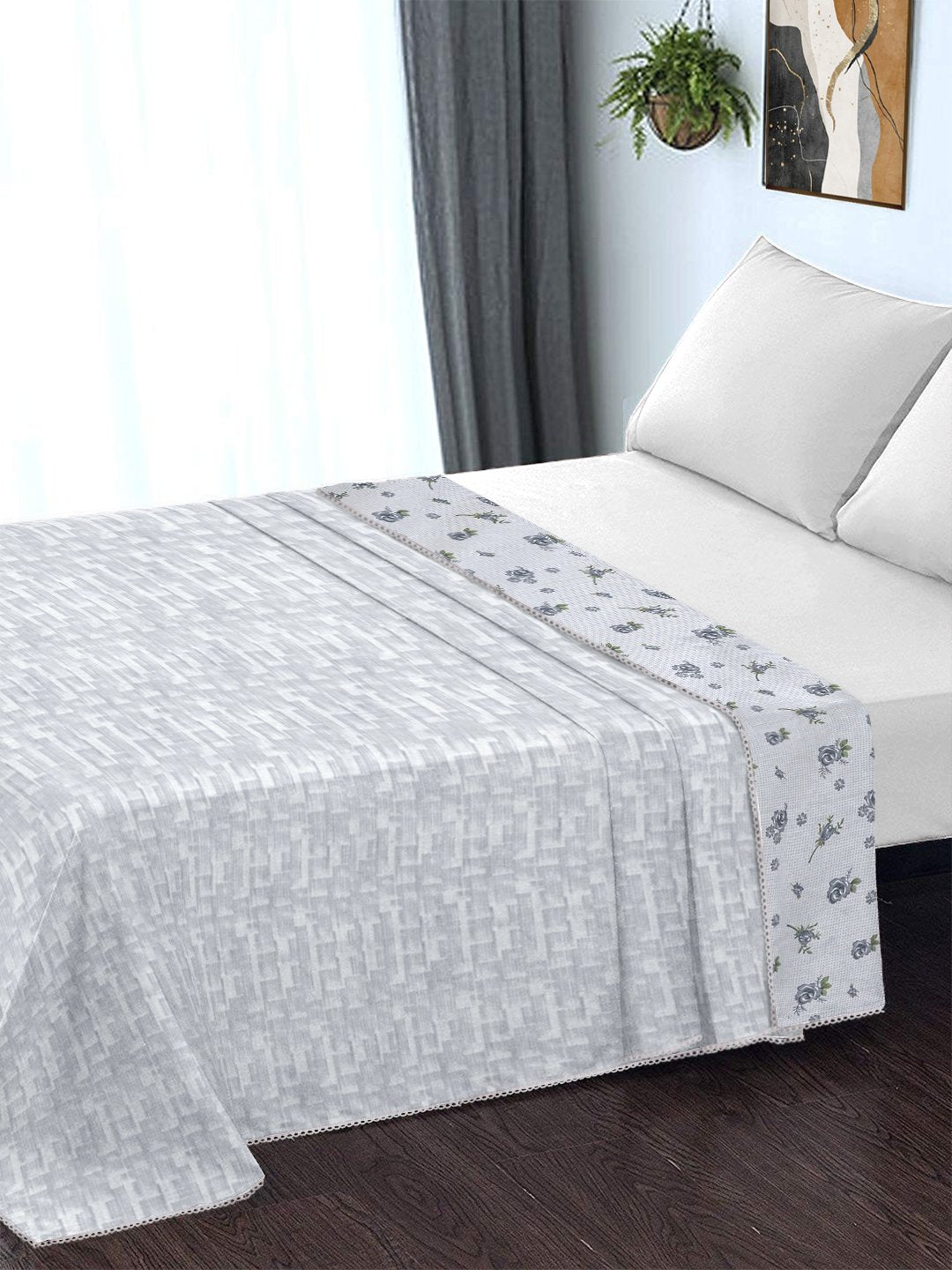 Grey Pure Cotton Floral Double Bed Dohar