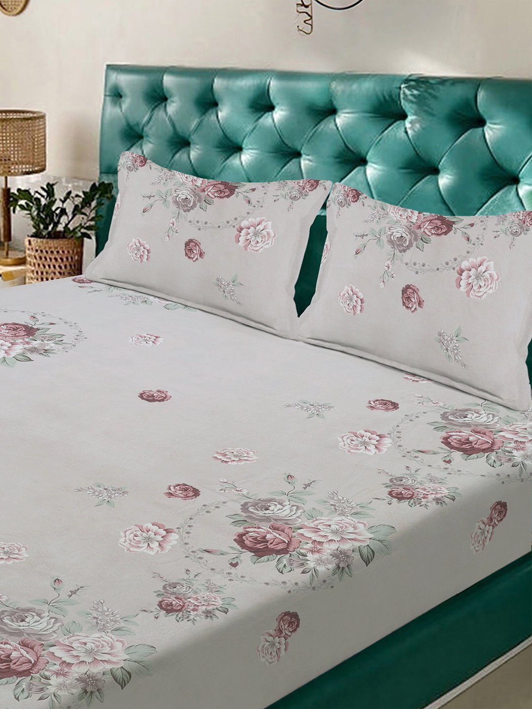 Multi Floral 300 TC Cotton Blend Double Bedsheet with 2 Pillow Covers