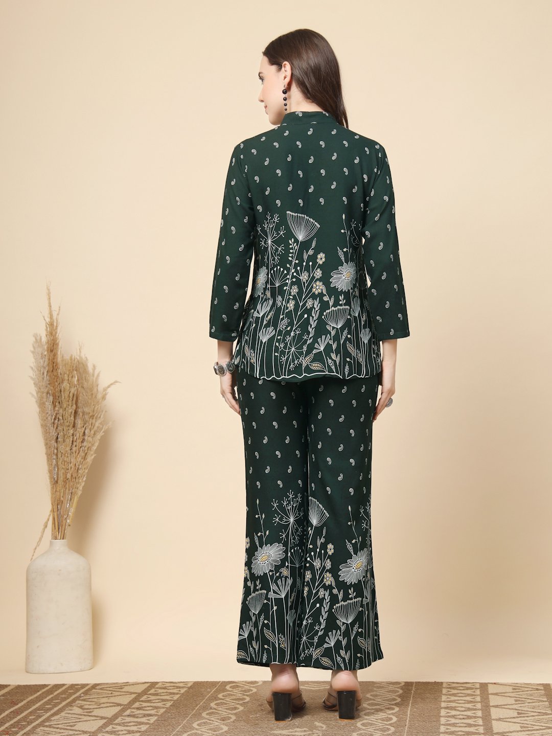 Green Cotton Printed Shirt With Trousers Co-Ords Set