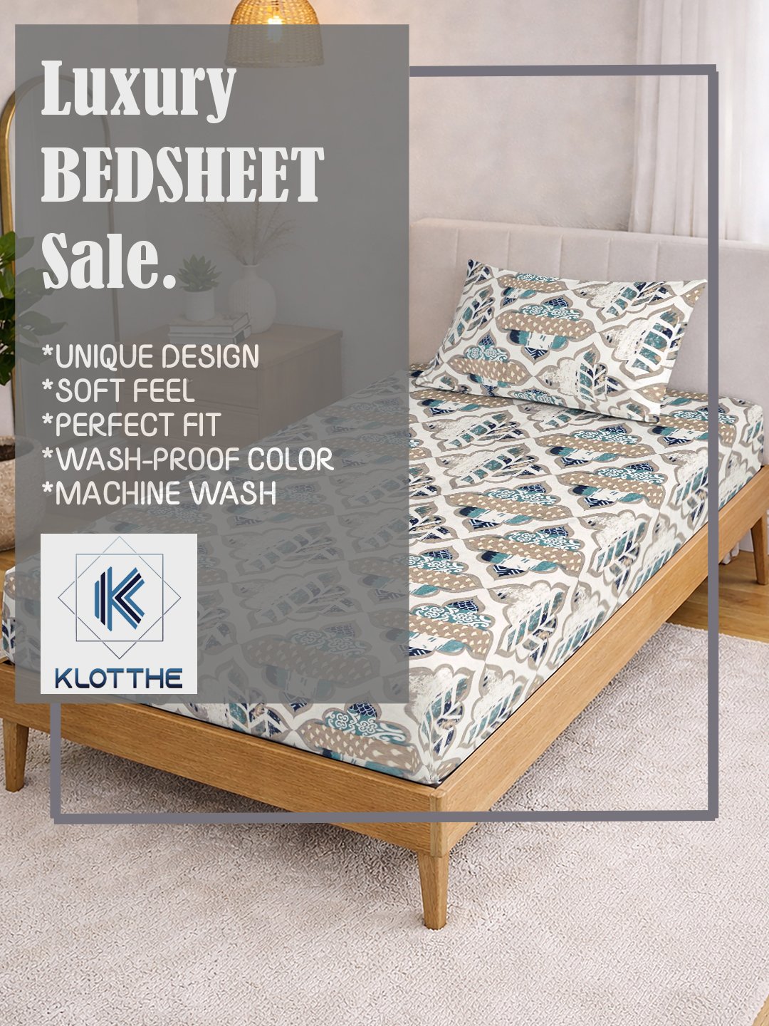 Cream Geometric Cotton Blend Single Bedsheet with Pillow Cover