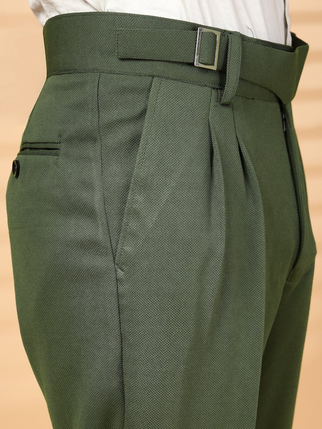 Olive Lycra Cotton Solid Smart Fit Formal Trouser