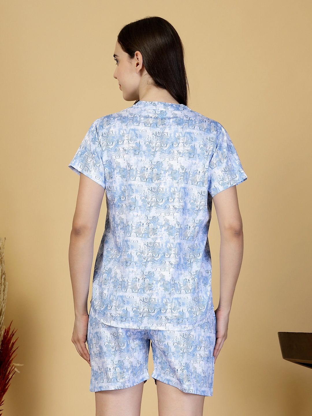 Women Blue Abstract Pure Cotton Night Suit