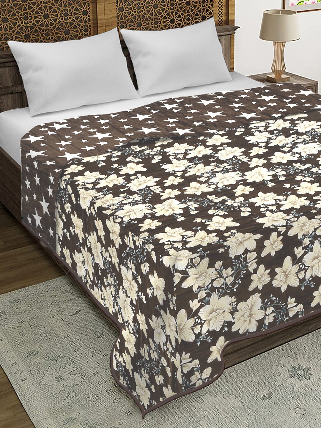 Brown Woolen Floral Double Bed Dohar