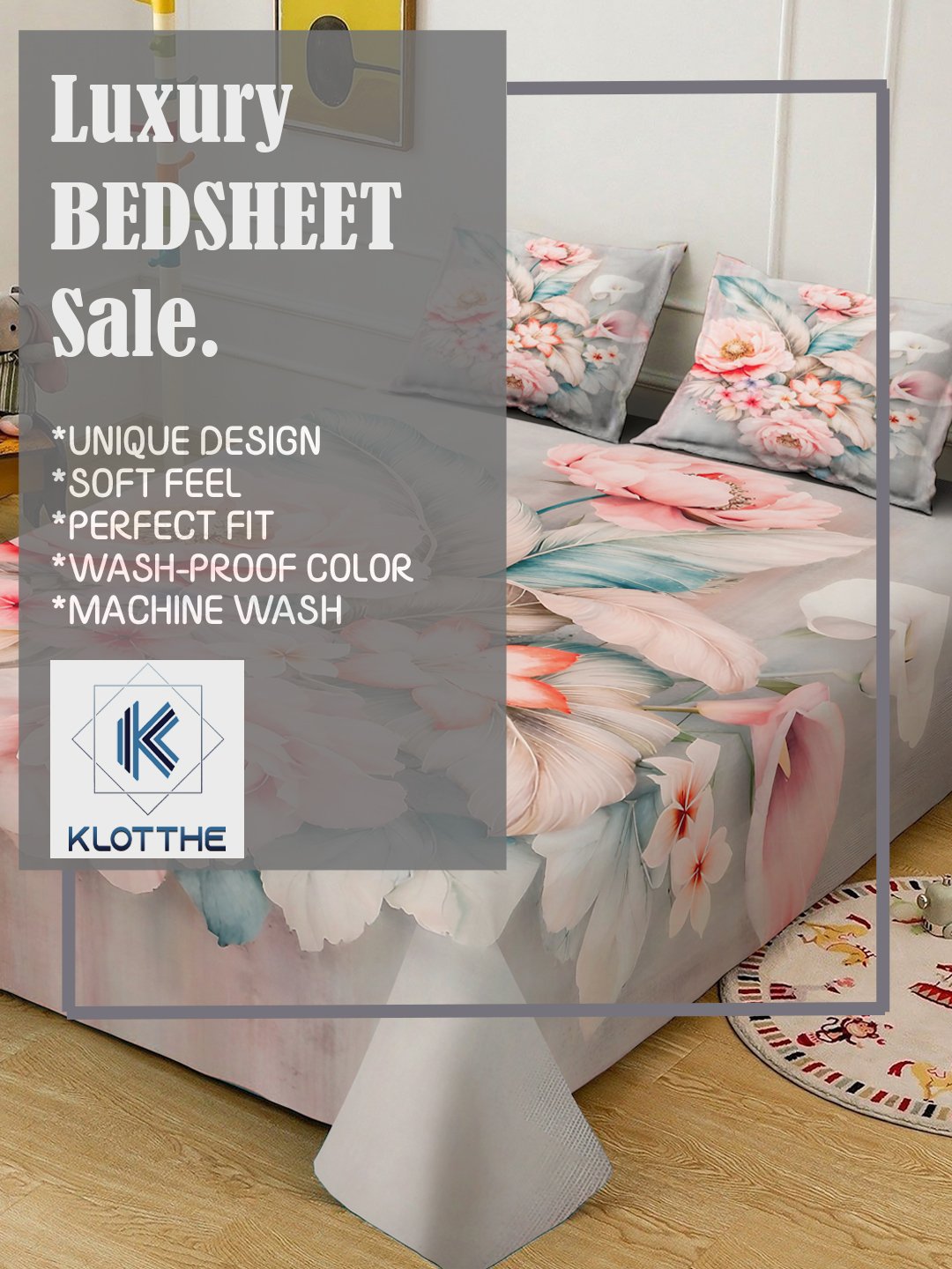 Multi Digital Floral Printed Cotton Blend Double Bedsheet with 2 Pillow Covers